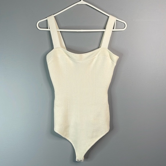 ABERCROMBIE & Fitch NWOT Ribbed Knit Bodysuit Cream Square Neckline High Cut L - Picture 11 of 11